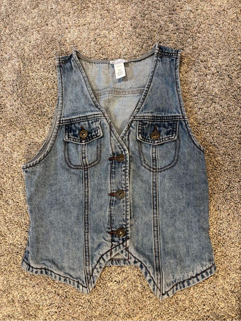 Next of MELROSE Women’s Blue Denim Vest Button Front Pockets Sleeveless XS Y2K